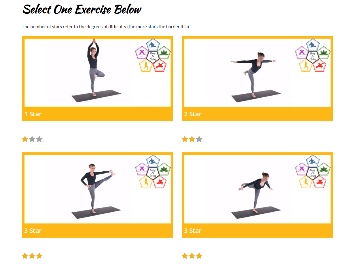Multiple images of balance exercises for kung fu at home - learn kung fu online