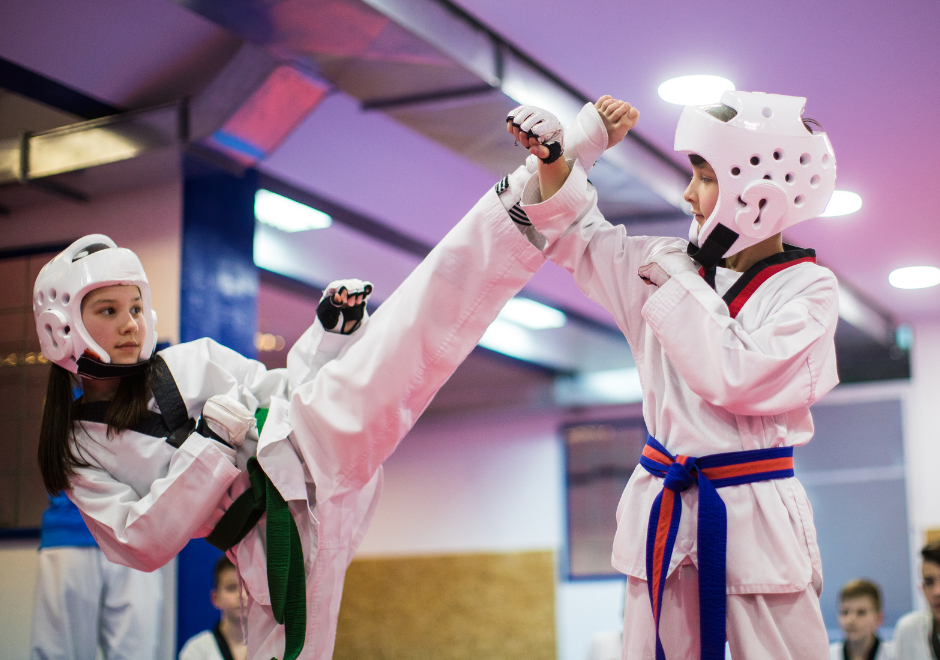 children training martial arts drills